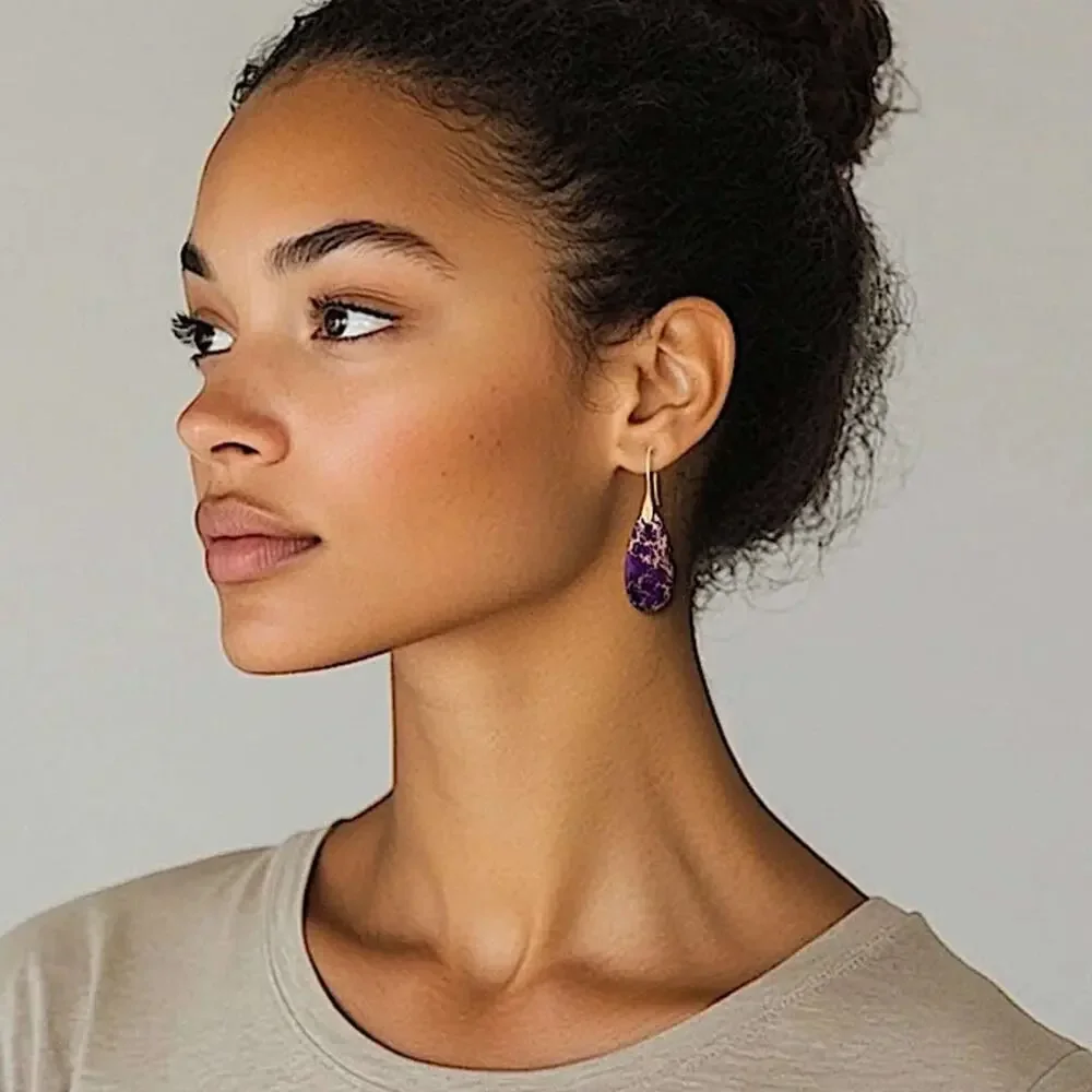 Purple Imperial Jasper Stone Earrings Healing Stone